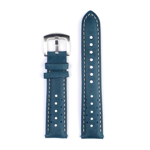 MILNBJK Jeniko Rindsleder-Uhrenarmband, 18 Mm, 19 Mm, 20 Mm, 22 Mm, Retro-Uhrenarmband, Braun, Khaki, Armband, Gürtel, Schnellverschluss, Wachszubehör (Color : Dark blue, Size : 22mm) von MILNBJK