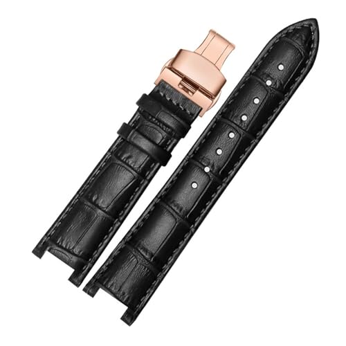 MILNBJK Jeniko Rindslederarmband, Konkaves Armband, 18 X 10 Mm, 20 X 12 Mm, Kalbslederarmband, Schmetterlingsschnalle, Kompatibel Mit Cartier PASHA W3108 (Color : Black rose buckle, Size : 20x12mm) von MILNBJK