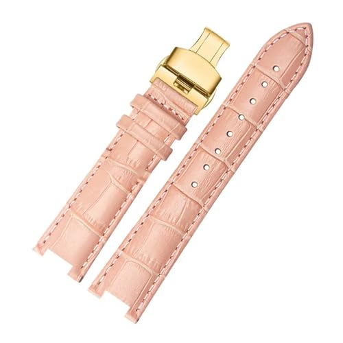 MILNBJK Jeniko Rindslederarmband, Konkaves Armband, 18 X 10 Mm, 20 X 12 Mm, Kalbslederarmband, Schmetterlingsschnalle, Kompatibel Mit Cartier PASHA W3108 (Color : Pink gold buckle, Size : 21x15mm) von MILNBJK