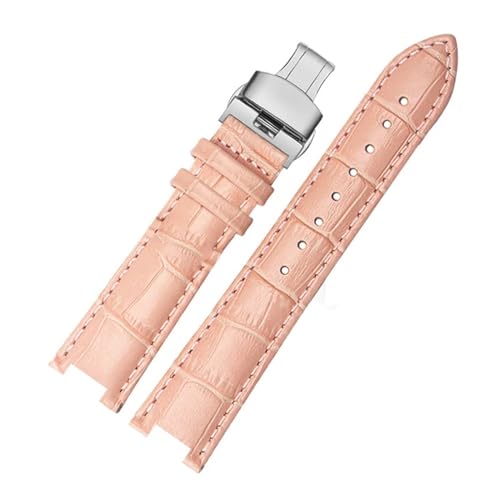 MILNBJK Jeniko Rindslederarmband, Konkaves Armband, 18 X 10 Mm, 20 X 12 Mm, Kalbslederarmband, Schmetterlingsschnalle, Kompatibel Mit Cartier PASHA W3108 (Color : Pink silver buckle, Size : 21x15mm) von MILNBJK