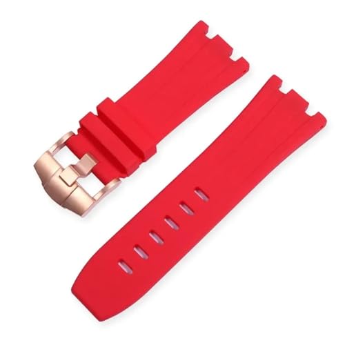 MILNBJK Jeniko Sportliches Wasserdichtes Gummi-Silikonarmband, Kompatibel Mit Audemars Und Piguet Uhrenarmband AP Royal Oak 15706 15707 26020 26170 Uhrenarmband 28 Mm(Color:Red-Rose-K14,Size:28x20mm) von MILNBJK