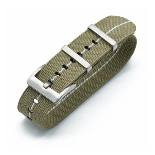 MILNBJK Jeniko Stoff-Nylon-Armband, 20 Mm, 22 Mm, Bewegliches Ringarmband For Neue Französische Fallschirm-Fallschirm-Armbänder Aus Elastischem Nylon (Color : Khaki White line, Size : 22mm) von MILNBJK