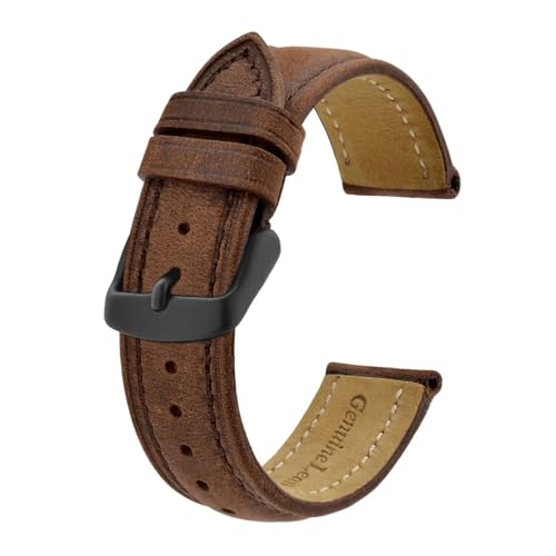 MILNBJK Jeniko Uhrenarmband, 14 Mm ~ 24 Mm, Retro-Crazy-Horse-Lederarmband Mit Schwarzer Schnalle, Ersatzband For Damen Und Herren(Color:Brown(Brown Line),Size:15mm) von MILNBJK