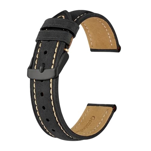 MILNBJK Jeniko Uhrenarmband, 14 Mm ~ 24 Mm, Retro-Crazy-Horse-Lederarmband Mit Schwarzer Schnalle, Ersatzband For Damen Und Herren (Color : Black(Beige Line), Size : 23mm) von MILNBJK