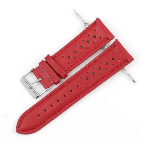 MILNBJK Jeniko Uhrenarmband Gürtel Echtes Leder 18mm 20mm 22mm 24mm Uhrenarmbänder Braun Damen Herren Armband Band Stahl Silber Schnalle Zubehör (Color : Red, Size : 20mm) von MILNBJK