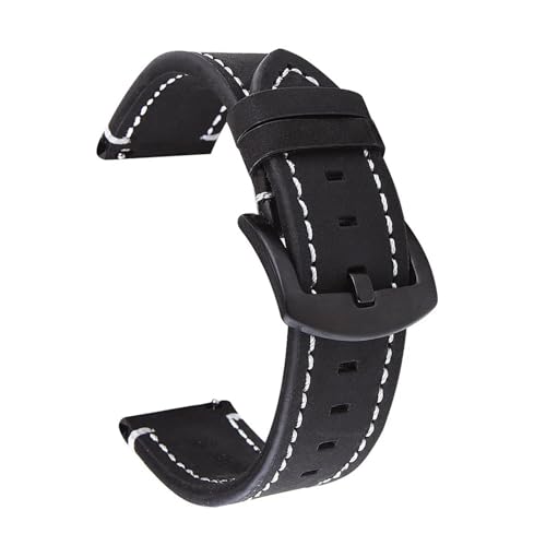 MILNBJK Jeniko Vintage Echtleder Armband Armband 18mm 20mm 22mm 24mm Rindsleder Smart Watch Band Gürtel Zubehör (Color : Black, Size : 20mm) von MILNBJK