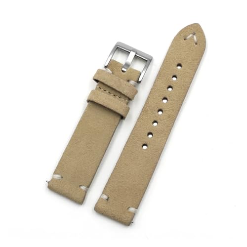 MILNBJK Jeniko Vintage-Uhrenarmband Aus Wildleder, 18 Mm, 20 Mm, 22 Mm, 24 Mm, Handgefertigtes Näharmband For Herren Und Damen, Uhrenersatz (Color : Beige, Size : 24mm) von MILNBJK