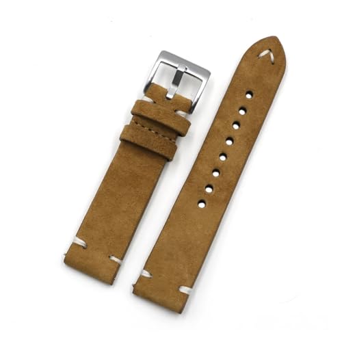 MILNBJK Jeniko Vintage-Uhrenarmband Aus Wildleder, 18 Mm, 20 Mm, 22 Mm, 24 Mm, Handgefertigtes Näharmband For Herren Und Damen, Uhrenersatz (Color : Tan, Size : 22mm) von MILNBJK