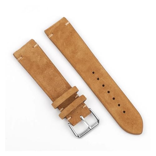 MILNBJK Jeniko Vintage-Uhrenarmband Aus Wildleder, 18 Mm, 20 Mm, 22 Mm, 24 Mm, Handgefertigtes Näharmband For Herren Und Damen, Uhrenersatz (Color : Tan no wire, Size : 24mm) von MILNBJK