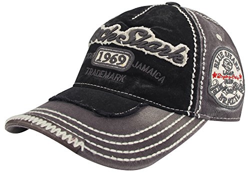 MINAKOLIFE Herren RockShark Kingston 1969 Jamaika Distressed Vintage Trucker- Baseball Kappe Hut (schwarz) von MINAKOLIFE