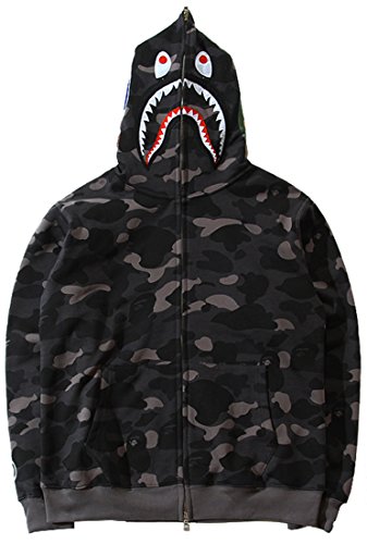 MINIDORA Jacke Shark Hoodie Hai Tarnung Kapuzenpullover mit Taschen für Herren Mode Sweatshirt Unisex M,Schwarz von MINIDORA