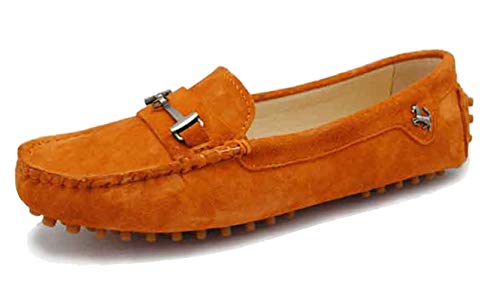 MINITOO Damen Hardware Streifen Leder Slipper Mokassins Ballett Flache Schuhe Orange EU 35.5 von MINITOO