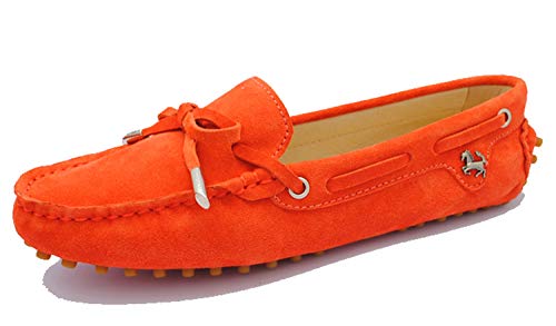 MINITOO Damen Knoten Slip-on Orange Rot Wildleder Freizeit Slipper Mokassins EU 35 von MINITOO