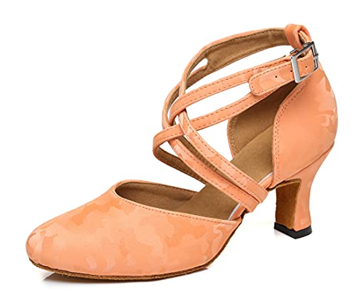 MINITOO Damen Leder Salsa Latin Tanzschuhe Bequem Party Abend Pumps Schuhe L457 Orange Gelb EU 37.5 von MINITOO