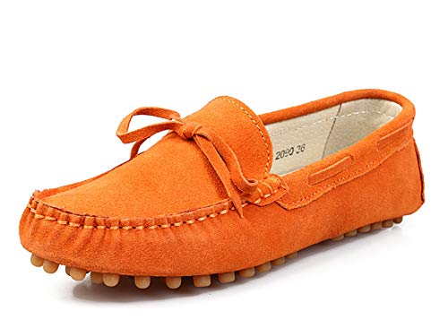 MINITOO Damen Mode Knoten Wildleder Leder Loafer Boot Mokassins Arbeit Freizeit Schuhe, Orange - Orange - Größe: 37.5 EU von MINITOO