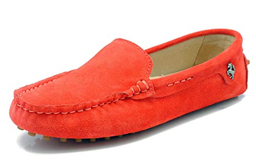 MINITOO Damen Mode Slip-on Orange Rot Wildleder Slipper Mokassins Beilaufig Flache Schuhe EU 40 von MINITOO