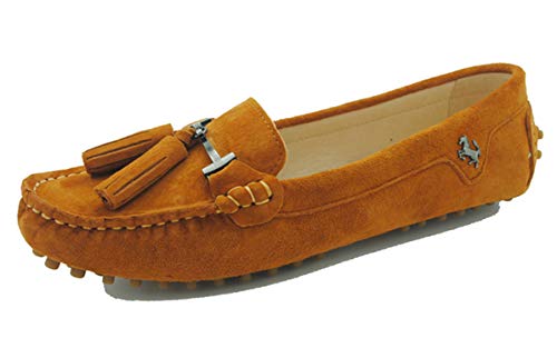 MINITOO Damen Quasten Slip-on Wildleder Leder Freizeit Slipper Mokassins Sommer Flache Schuhe Orange EU 38 von MINITOO