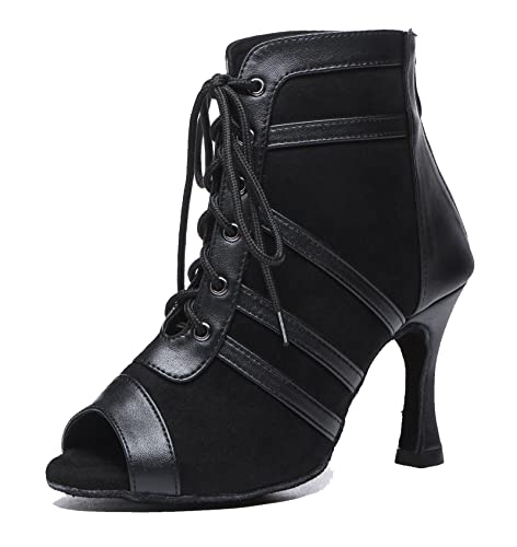 MINITOO Tanzschuhe Damen Latein Ballsaal Schuhe Offene Sexy Sommer Abend Party Sandalen Stiefeletten L541 Schwarz EU 35.5 von MINITOO