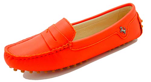 MINITOO Damen Stilvoll Slip-on Echtes Leder Slipper Mokassins Beilaufig Flache Schuhe Orange Rot EU 40 von MINITOO