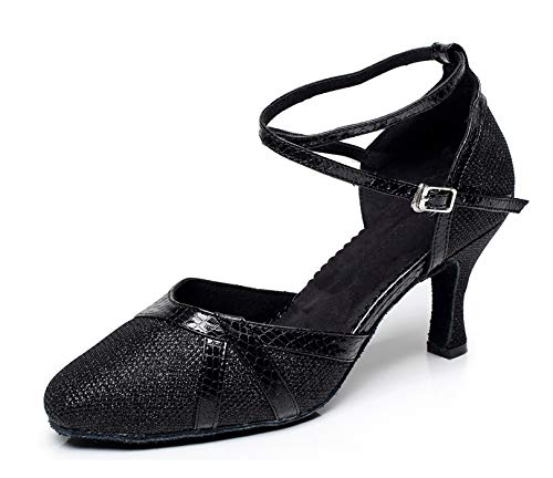 Minitoo QJ6227 Damen Lateinische Ballettschuhe Block Satin, Schwarz - Schwarz - Größe: 34.5 EU von MINITOO