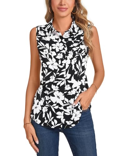 MINTLIMIT Damen Ärmellos Bluse Klassische V-Ausschnitt Knöpfen Hemden Sommer Blumenblusen Top Casual Arbeit Büro Blusen MINTLIMIT Damen Ärmellos Bluse Klassische V-Ausschnitt Knöpfen Hemden Sommer Blumenblusen Top Casual Arbeit Büro Blusen von MINTLIMIT