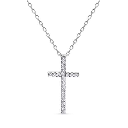 Miore Kette Damen 0.10 Ct Diamant Halskette mit Anhänger Kreuz Kette aus Weißgold 9 Karat / 375 Gold, Halsschmuck mit Diamanten Brillanten 45 cm lang von MIORE