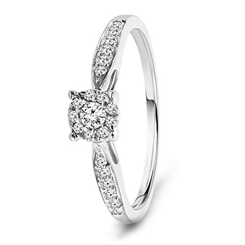 Miore Ring Damen 0.20 Ct Diamant Verlobungsring aus Weißgold 9 Karat / 375 Gold, Schmuck mit Diamanten Brillanten von MIORE