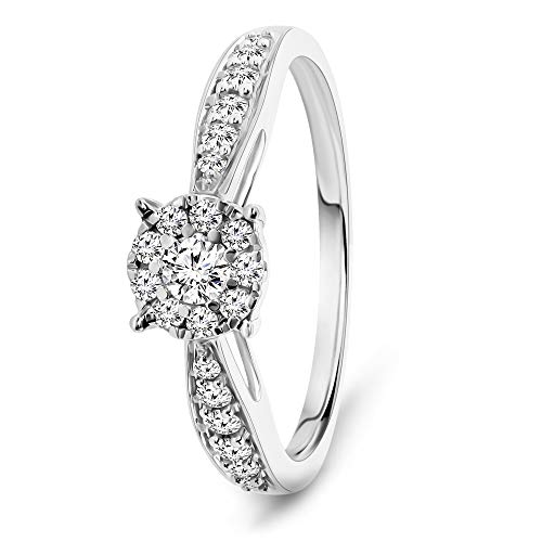 Miore Ring Damen 0.30 Ct Diamant Verlobungsring aus Weißgold 9 Karat / 375 Gold, Schmuck mit Diamanten Brillanten von MIORE