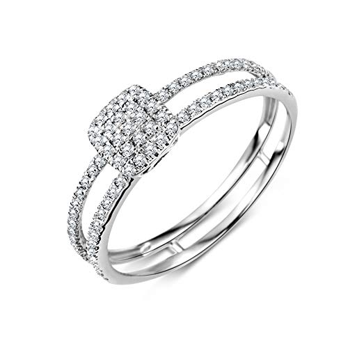 Miore Ring Damen Diamant Pavé Verlobungsring doppelreihig Weißgold 9 Karat / 375 Gold Diamanten Brillanten 0.24 Ct, Schmuck von MIORE