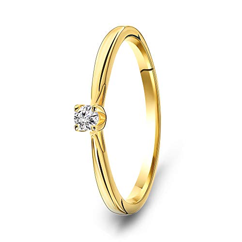 MIORE Ring Damen Solitär Diamant Verlobungsring Gelbgold 9 Karat / 375 Gold Diamant Brillant 0.07 Ct, Schmuck von MIORE