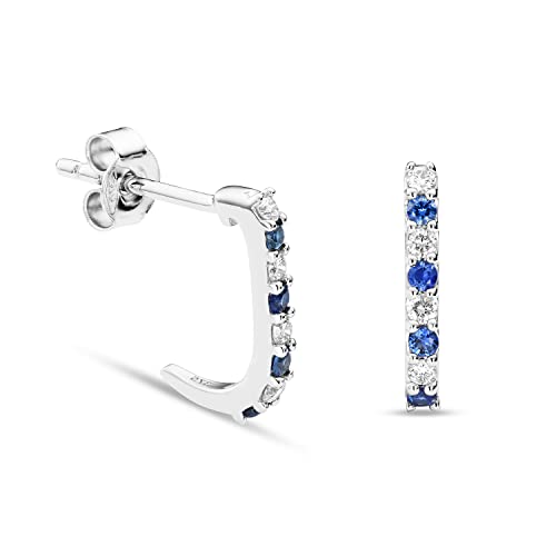 Miore Schmuck Damen 0.12 Ct Diamant Kreolen Ohrringe besetzt mit Edelsteine Geburtssteine 8 natürliche blaue Saphire und 8 Diamanten Brillanten Halbcreolen aus Weißgold 9 Karat (375) Gold von MIORE