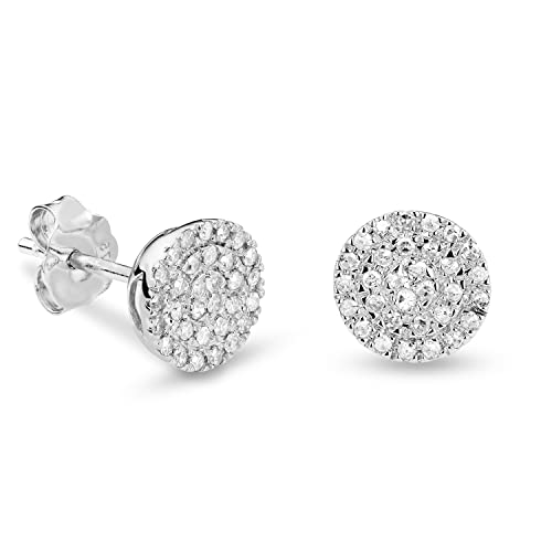 Miore Schmuck Damen 0.18 Ct Diamant Pavé Ohrstecker mit 62 Diamanten Brillanten Ohrringe aus Weißgold 9 Karat / 375 Gold von MIORE