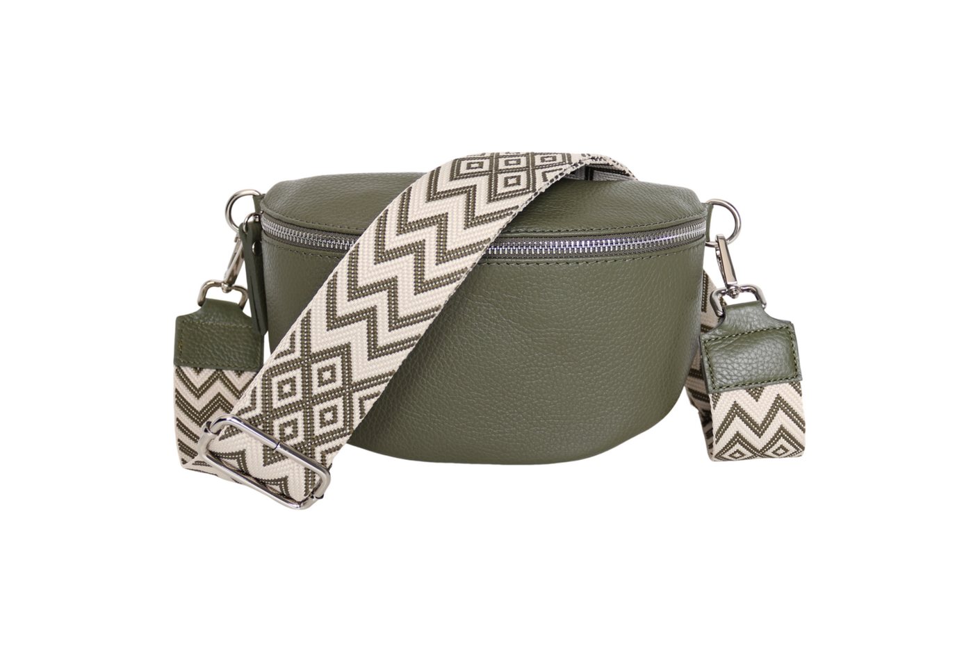 MIRROSI Bauchtasche Damen, Echtleder, Leder, Made in Italy, Umhängetasche, Brusttasche, (Schultertasche für jeden Anlass (1 Tasche & 2 Gurte), Damen Taschen, 3 Größen auswählbar), Crossbody Bag, Khakigrün Khaki, verstellbaren Schulterriemen von MIRROSI