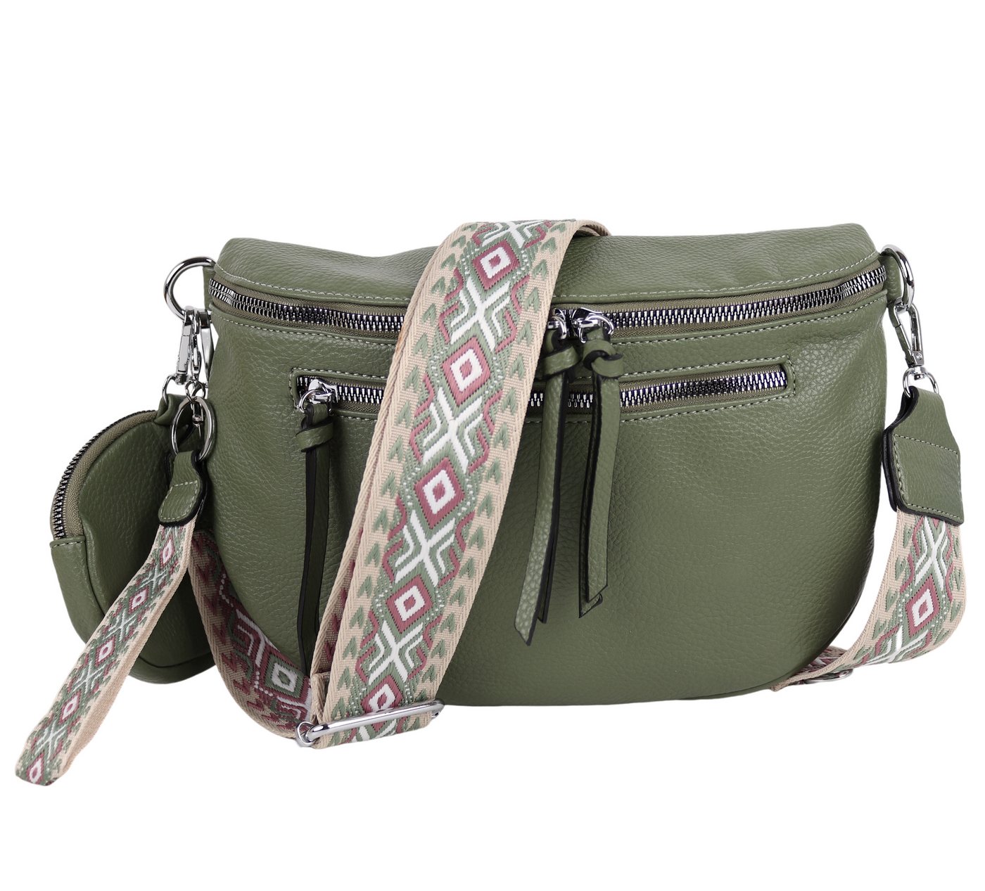 MIRROSI Bauchtasche Damen Taschen, Umhängetasche, Brusttasche, 30x20x9cm Veganes Leder (Schultertasche für jeden Anlass, (dazu 1x Schlüsselband und 1x Münzenbeutel), Crossbody Bag, Bohemian gemusterten& verstellbaren Schulterriemen von MIRROSI