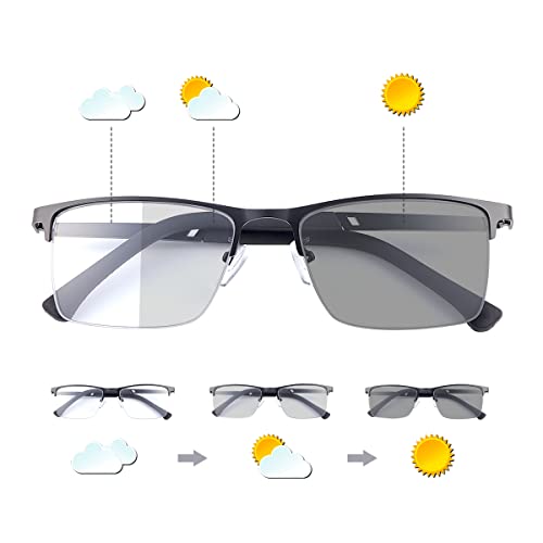 MIRYEA Photochrome Progressive Multifocus-Lese-Sonnenbrillen mit UV400-Schutz, Multifokal-Trifokal-Übergang, Sonnenlesern, Blaulichtblockierung Computerbrillen für Frauen und Männer Anti-Glanz-Brillen von MIRYEA