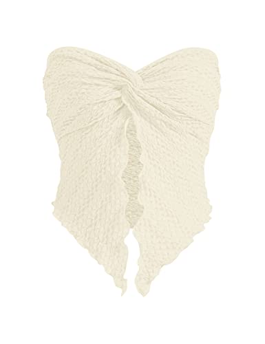 MISSACTIVER Frauen Twist Knoten Front Textur Bandeau Top Sexy trägerlos ärmellos Split Saum Salat Trim Tube Crop Top Korsett, Beige, Mittel MISSACTIVER Frauen Twist Knoten Front Textur Bandeau Top Sexy trägerlos ärmellos Split Saum Salat Trim Tube Crop Top Korsett, Beige, Mittel von MISSACTIVER
