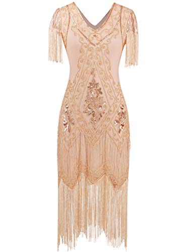 MISSCHEN 1920er Gatsby Pailletten Flapper Kleid Quasten Saum Cocktail YLS018 2XL Rose Gold von MISSCHEN