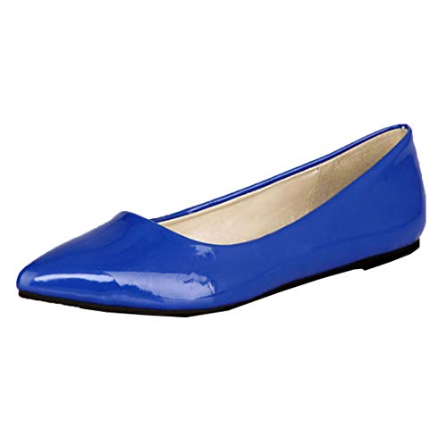 MISSUIT Damen Flache Pumps Lack Spitz Ballerinas Pointed Toe Schuhe Geschlossen(Blau,41) von MISSUIT
