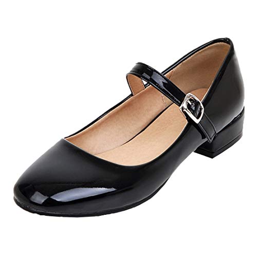 MISSUIT Damen Lack Mary Jane Damen Flach Pumps mit Riemchen Round Toe Geschlossen Schuhe(Schwarz,41) von MISSUIT