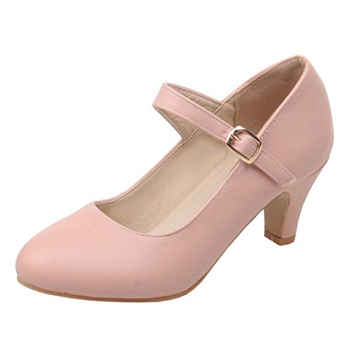 MISSUIT Damen Mary Jane Damenschuhe Kitten Heel Pumps mit Knöchelriemchen Kleinem Absatz Schuhe(Pink,37) von MISSUIT