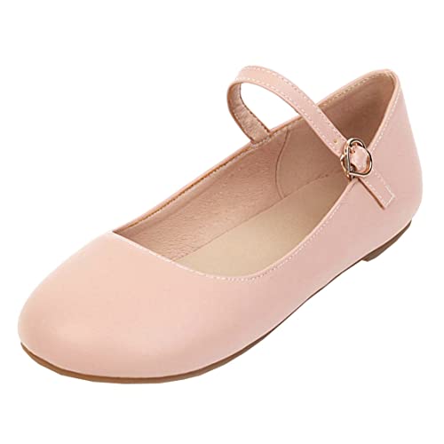 MISSUIT Damen Mary Jane Schuhe Flach Pumps mit Riemchen Ballerina Geschlossen(Pink,40) von MISSUIT