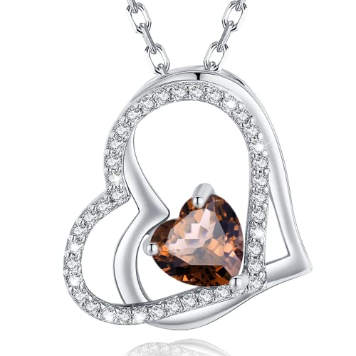 MISUMOR Halskette Damen Silber 925 Rosegold Herzkette Herz Anhänger mit Geburtsstein Kette Schmuck Geschenke für Frauen, Freundin, Mama, Frau Geburtstag Muttertags Weihnachten Valentinstag von MISUMOR