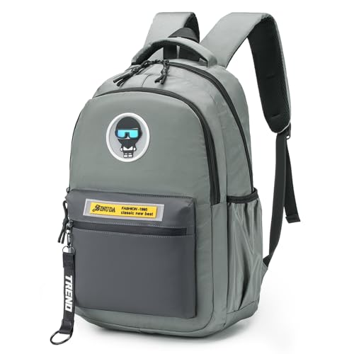 MISWAN Rucksack Jungen, Groß Schulrucksack Teenager, Schülerrucksack für Jungen mit Laptop Fach, 17.5L Leichtgewicht Schulranzen für Schule, Alltag, Outdoor (Grau) von MISWAN