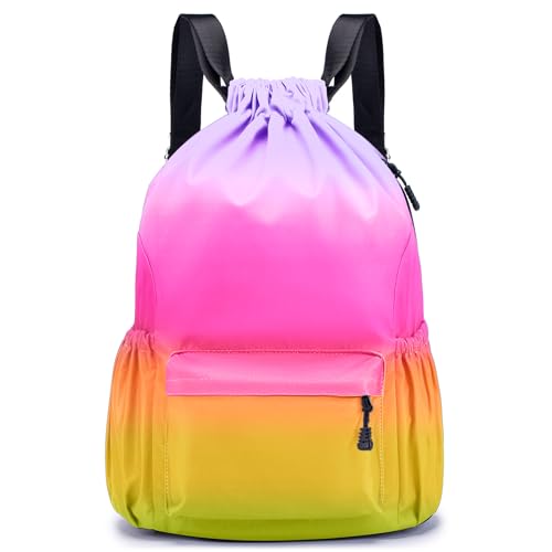 MISWAN Wasserfest Sportbeutel, Rucksack Damen Sport, Kordelzug Turnbeutel, Sportsack mit Kordelzug, Tasche Schwimmen Kinder Gym Bag(Regenbogenfarben) von MISWAN