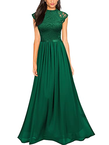 MIUSOL Abendkleid Lang Elegant Brautjungfer Chiffon Faltenrock Langes Kleid Bodenlang Kleid Dunkelgrün Gr.L von MIUSOL