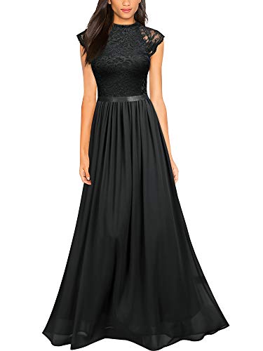 MIUSOL Abendkleid Lang Elegant Brautjungfer Chiffon Faltenrock Langes Kleid Bodenlang Kleid Schwarz Gr.XL von MIUSOL