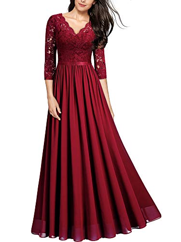 MIUSOL Abendkleider Damen Elegant Vintage Hochzeit Spitze Chiffon Faltenrock Prom Langes Kleid Rot S von MIUSOL