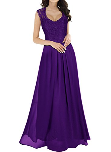 MIUSOL Damen Ärmellos V-Ausschnitt Spitzenkleid Brautjungfer Cocktailkleid Chiffon Faltenrock Langes Kleid Lila XL von MIUSOL