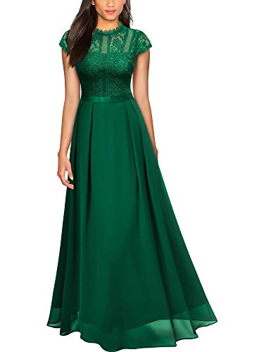 MIUSOL Damen Elegant Chiffon Spitzenkleid Maxi Party Cocktail Abendkleid Dunkelgrün Gr.M von MIUSOL