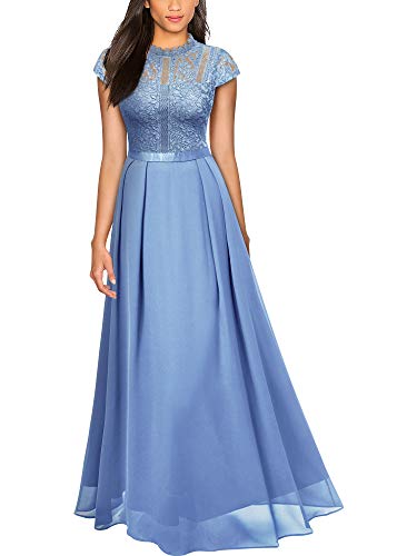 MIUSOL Damen Elegant Chiffon Spitzenkleid Maxi Party Cocktail Abendkleid Hellblau Gr.S von MIUSOL